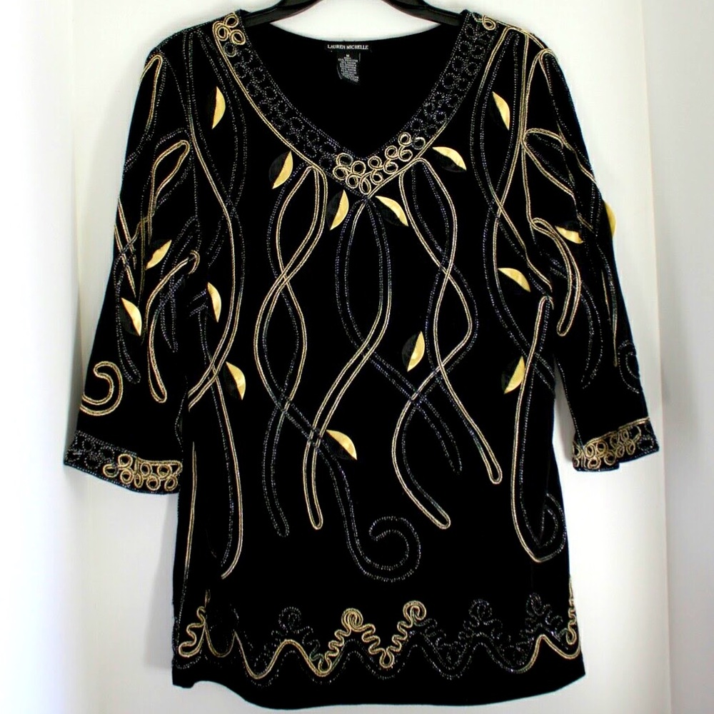 {Lauren Michelle} Black and Gold Top - Picture 1 of 7